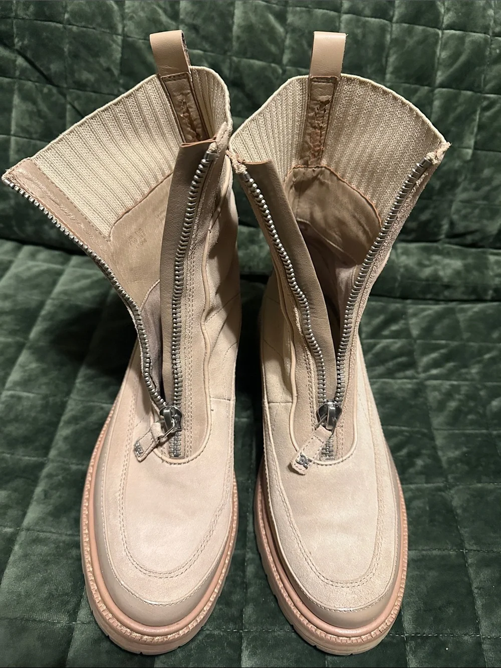 Sam Edelman Beige Front-Zip Chunky Sole Ankle Boots